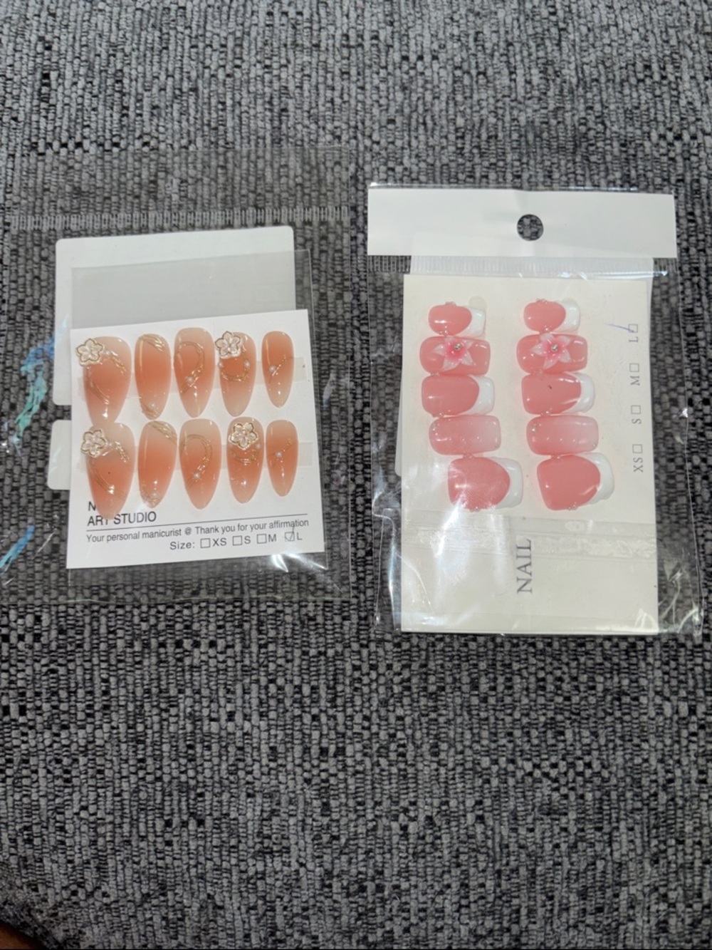 Handmade acrylic Press-On Nail Set Trio - Peach & Pink Artificial Nails- size L